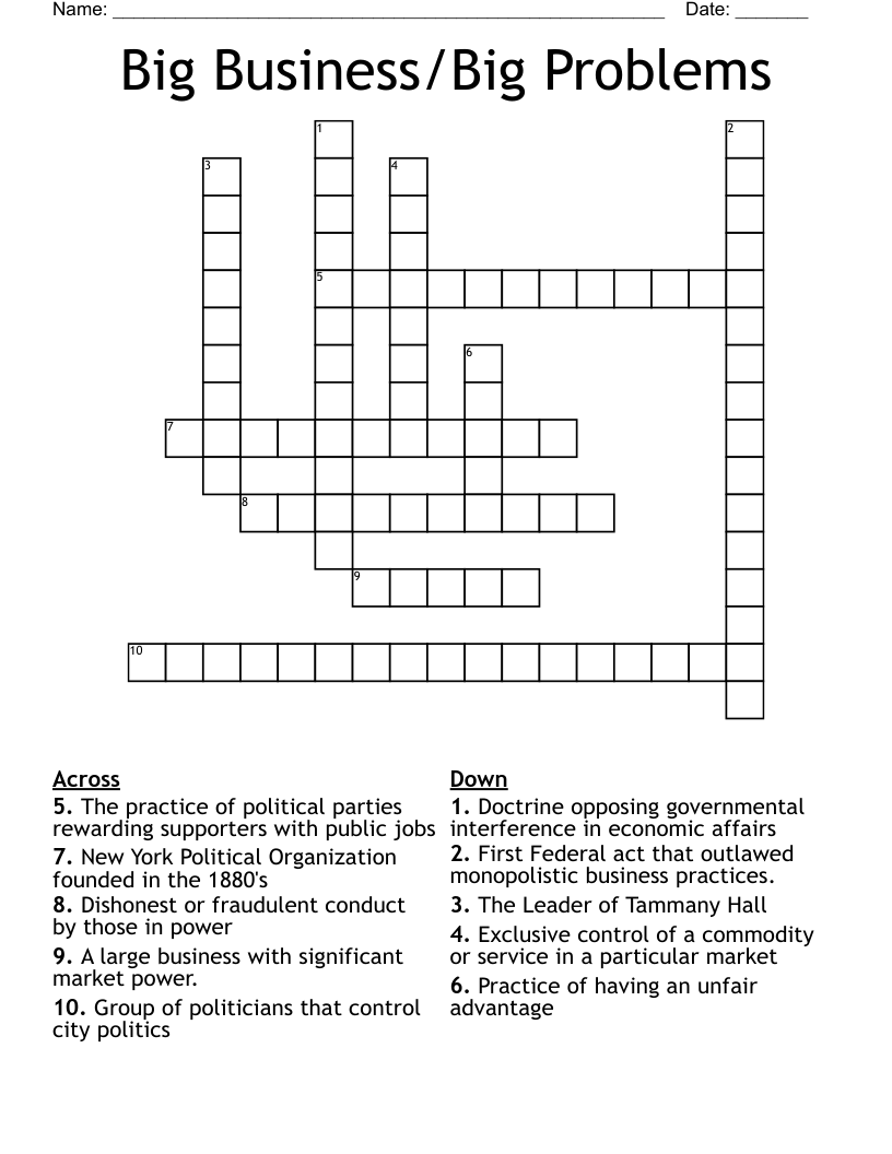 Big Business/Big Problems Crossword