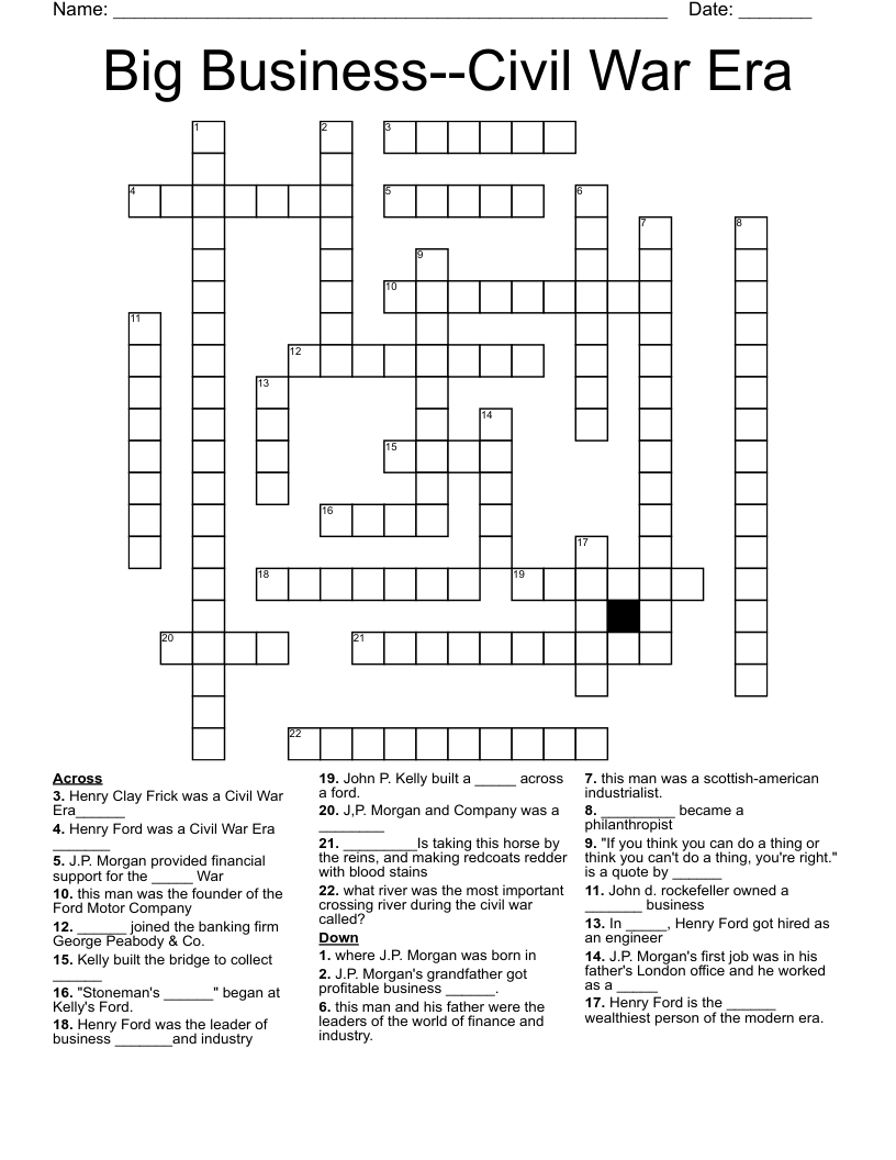 Big Business--Civil War Era Crossword