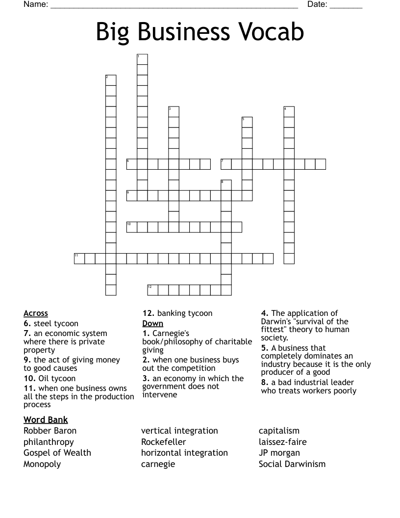 Big Business Vocab Crossword