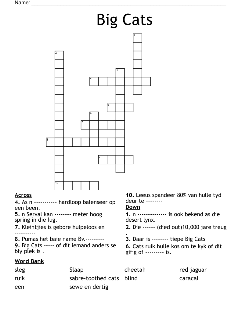 Big Cats Crossword