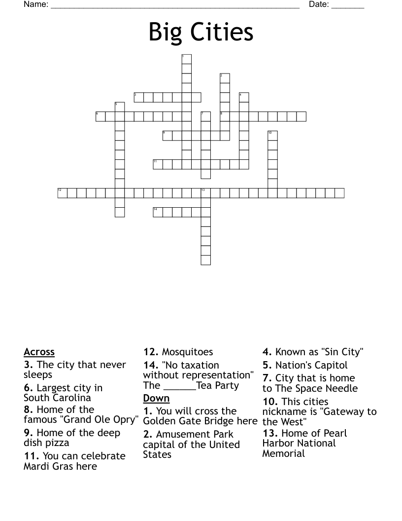 Big Cities Crossword