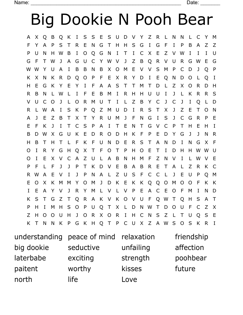 Big Dookie N Pooh Bear Word Search