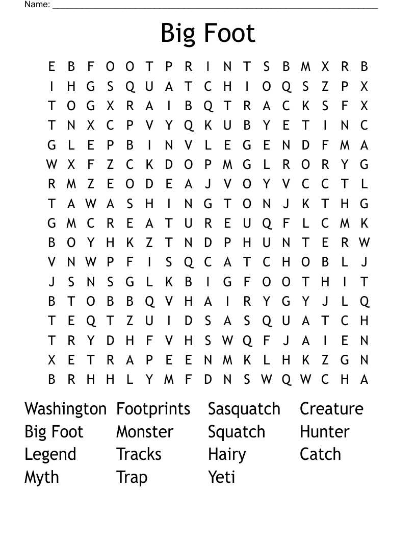 Big Foot Word Search