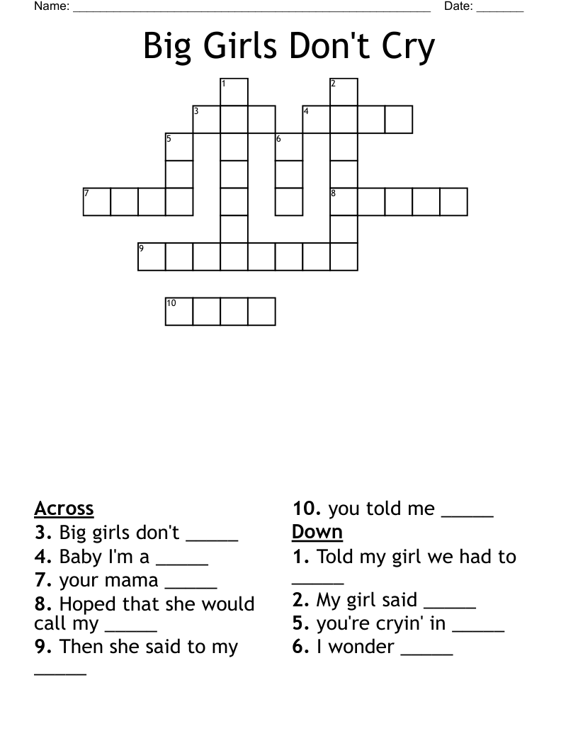 Big Girls Don't Cry Crossword