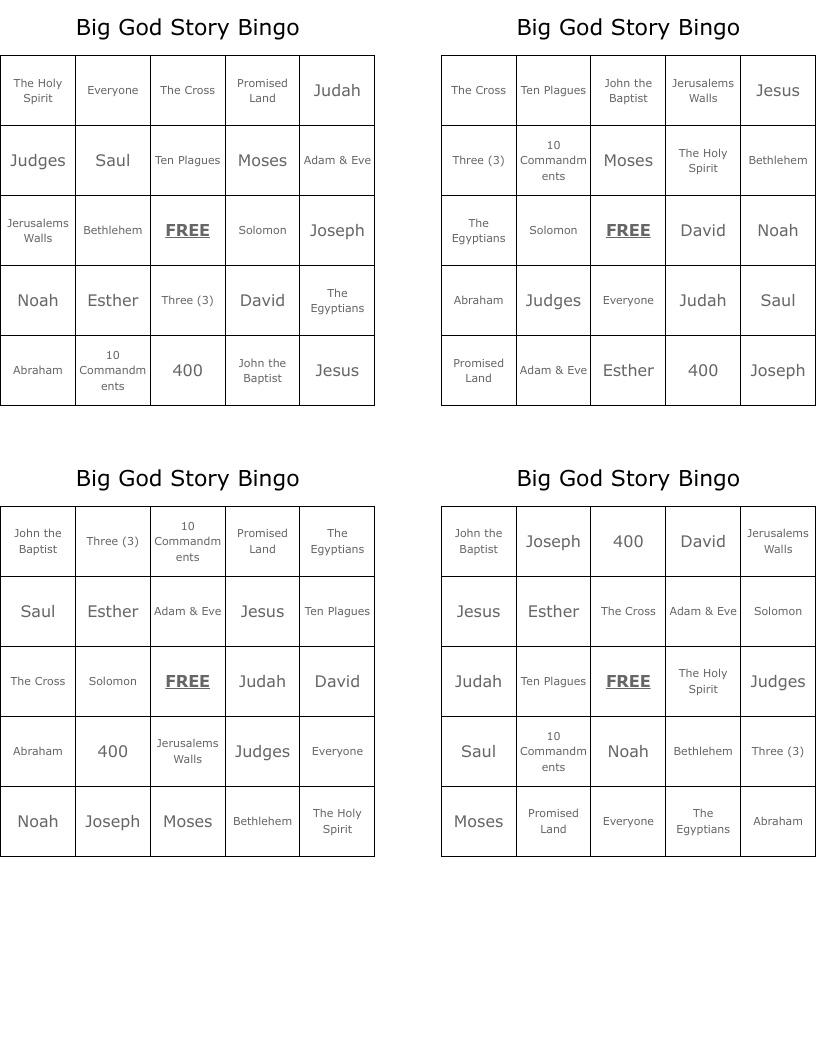 Big God Story Bingo