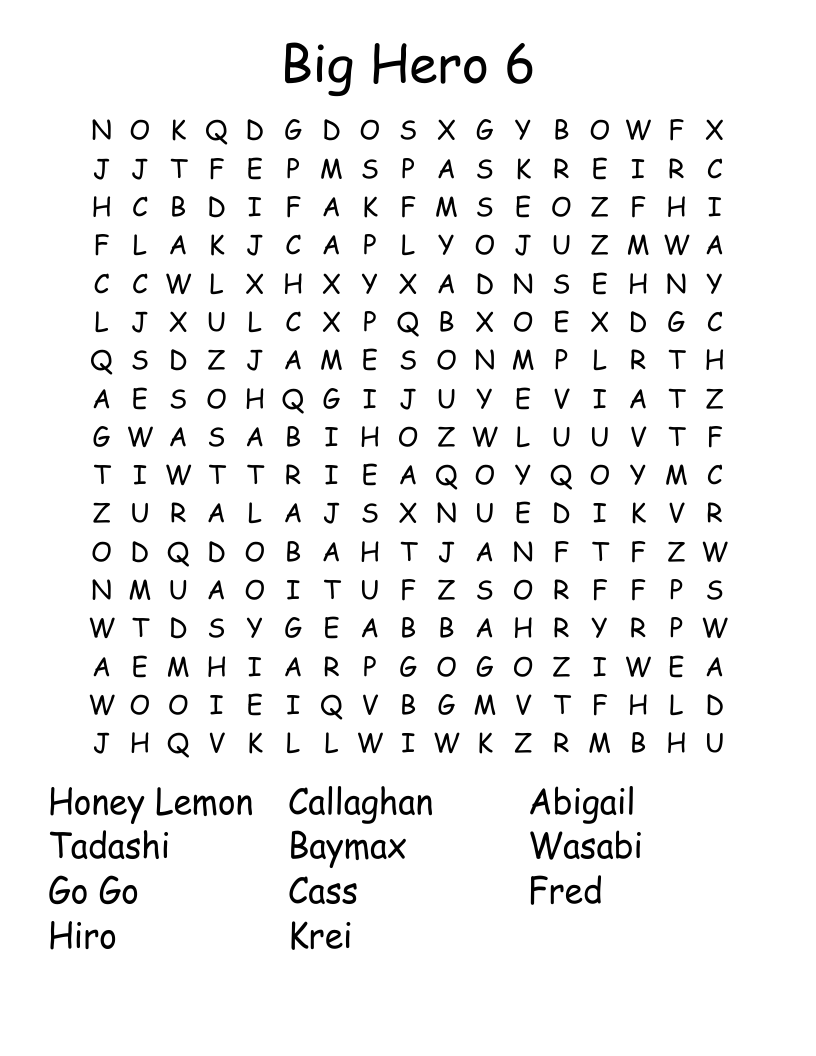 Big Hero 6 Word Search
