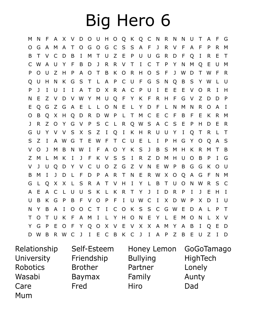 Big Hero 6 Word Search
