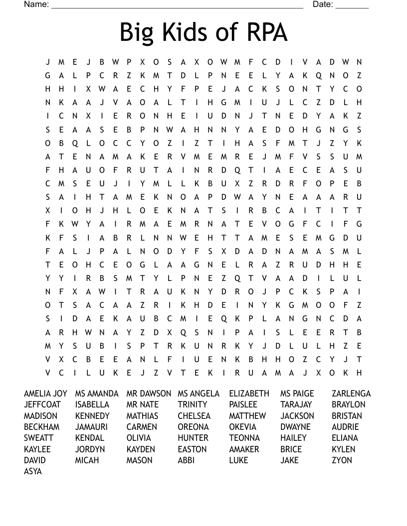 Big Kids of RPA Word Search