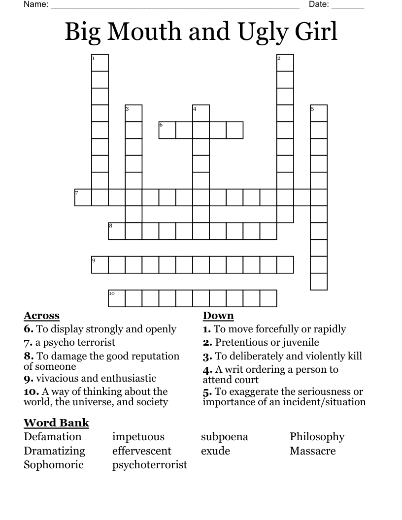 Big Mouth and Ugly Girl Crossword