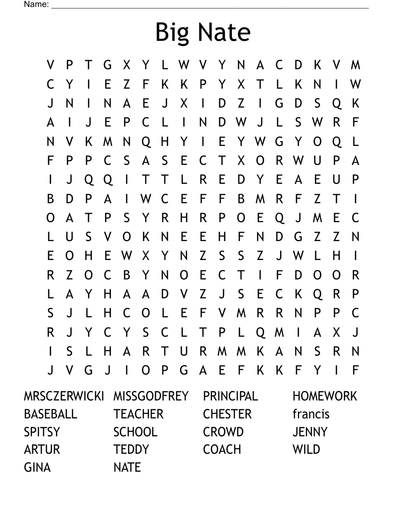 Big Nate Word Search