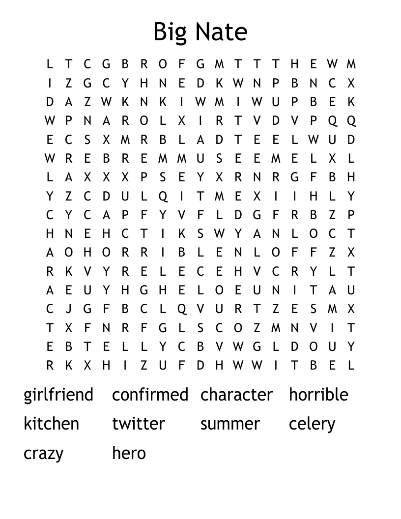 Big Nate Word Search