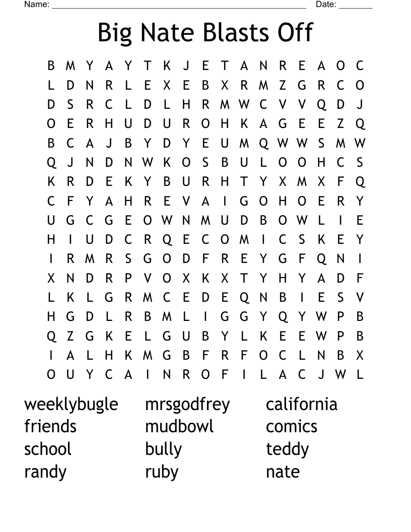Big Nate Blasts Off Word Search