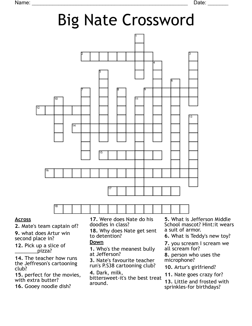 Big Nate Crossword