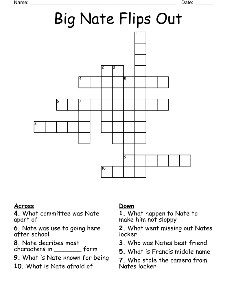 Big Nate Flips Out Crossword
