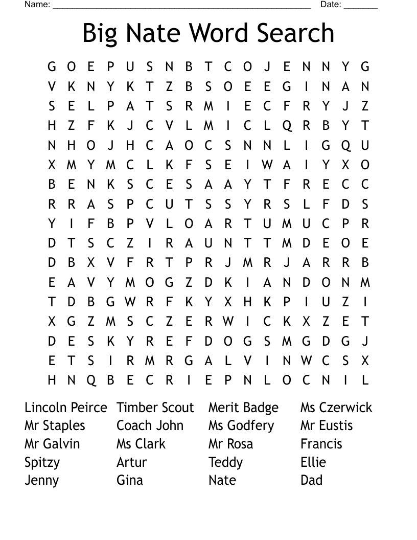 Big Nate Word Search