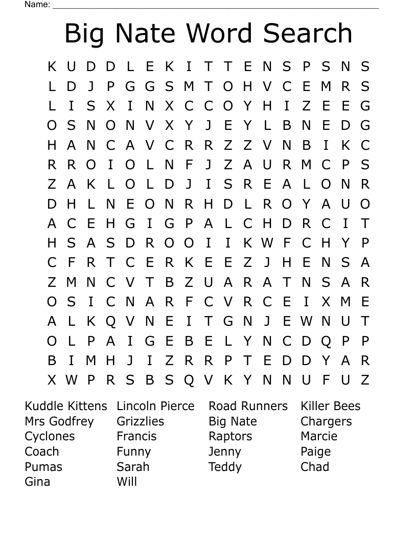 Big Nate Word Search