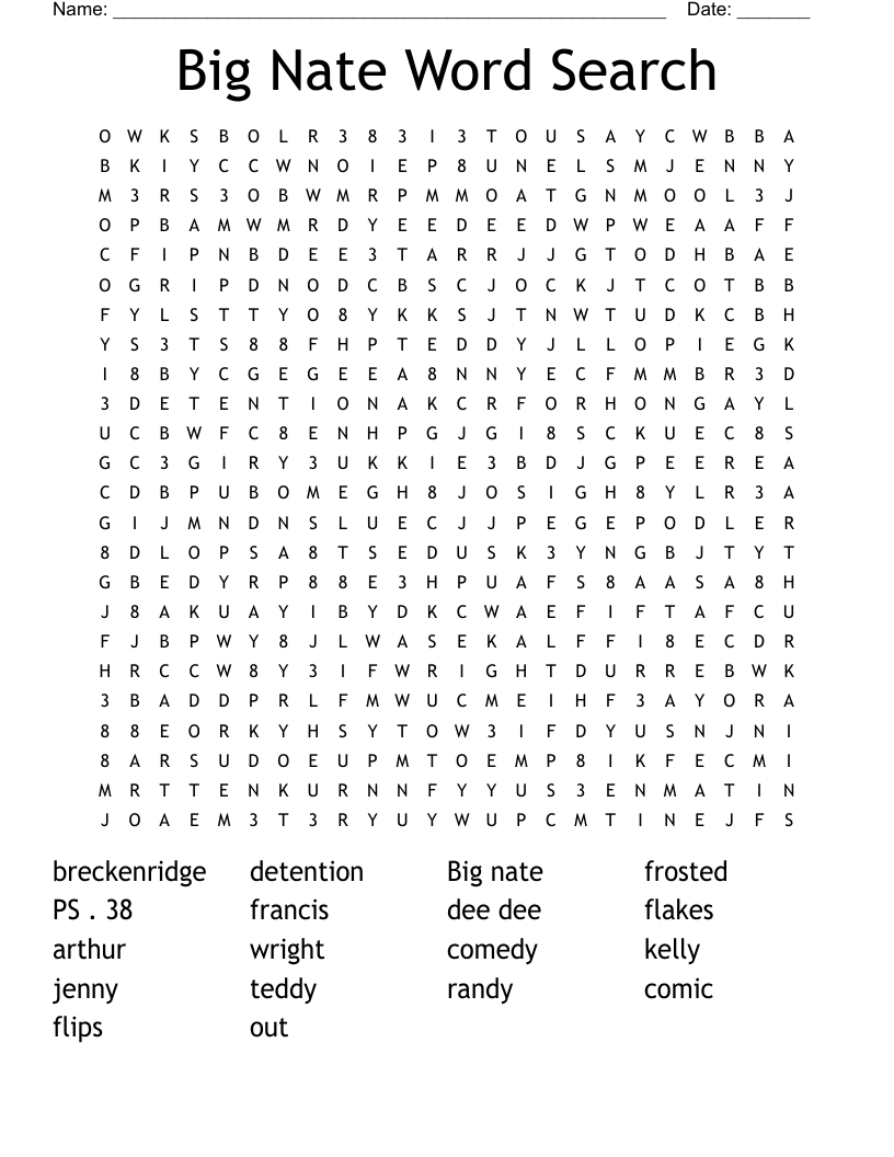 Big Nate Word Search