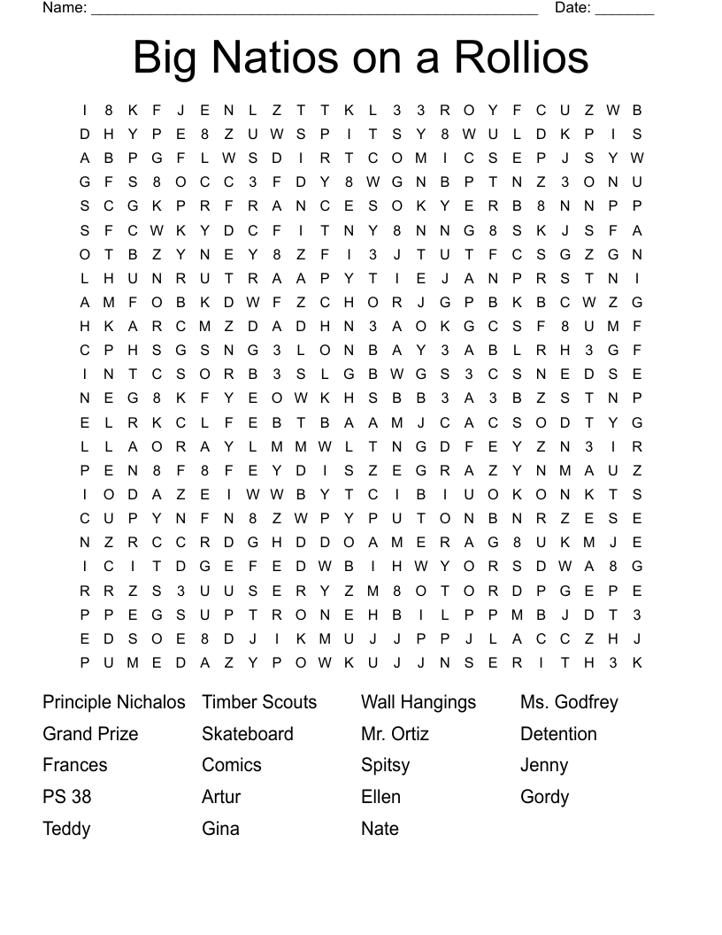 Big Natios on a Rollios Word Search