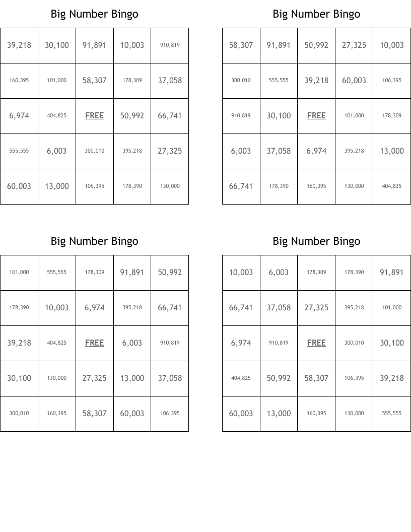 Big Number Bingo