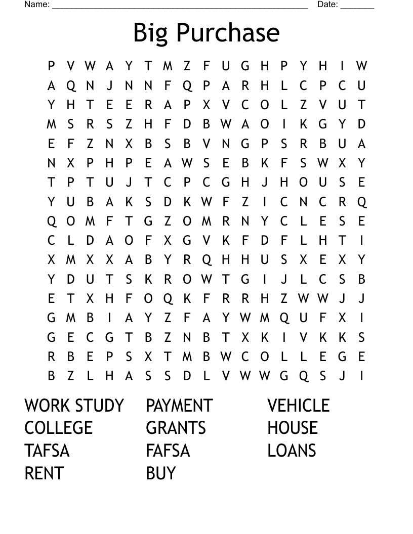 Big Purchase Word Search