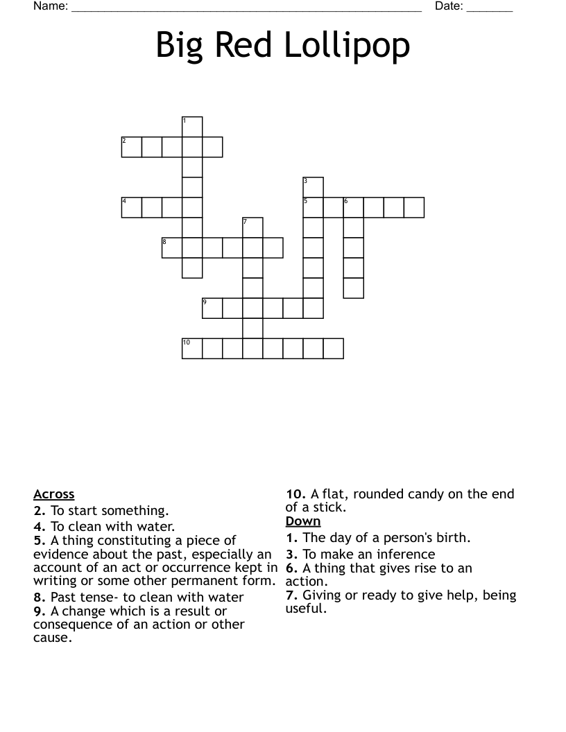Big Red Lollipop Crossword