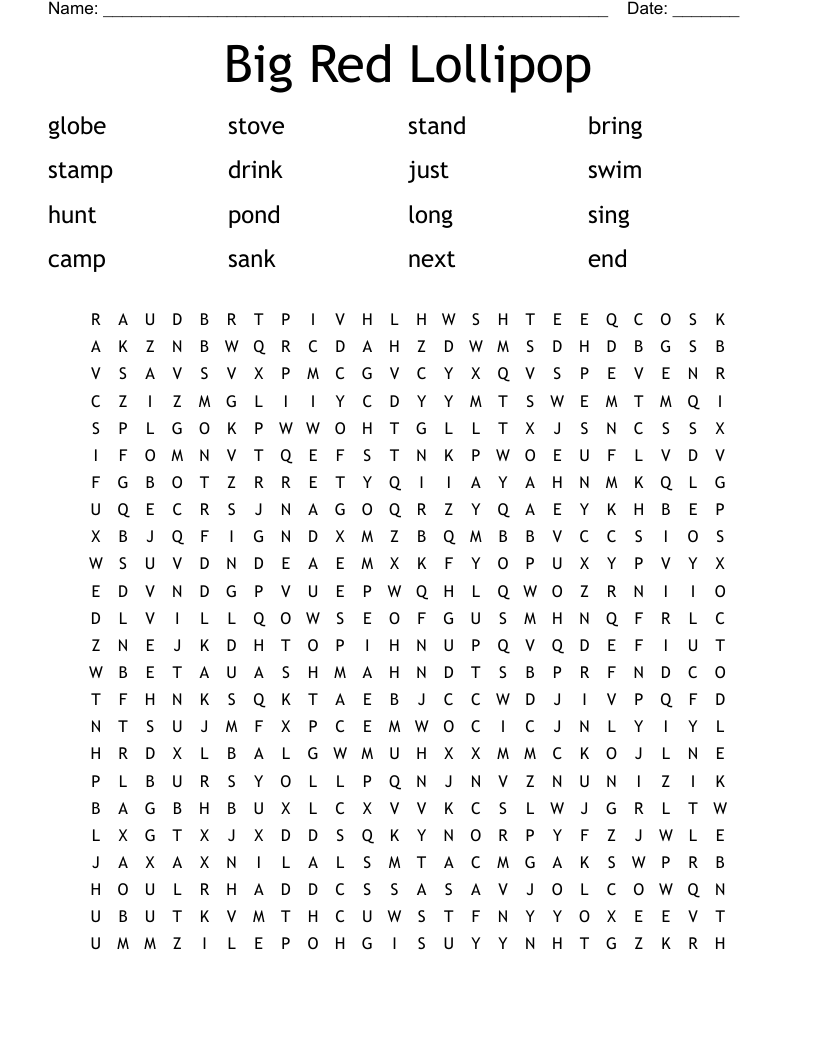 Big Red Lollipop Word Search