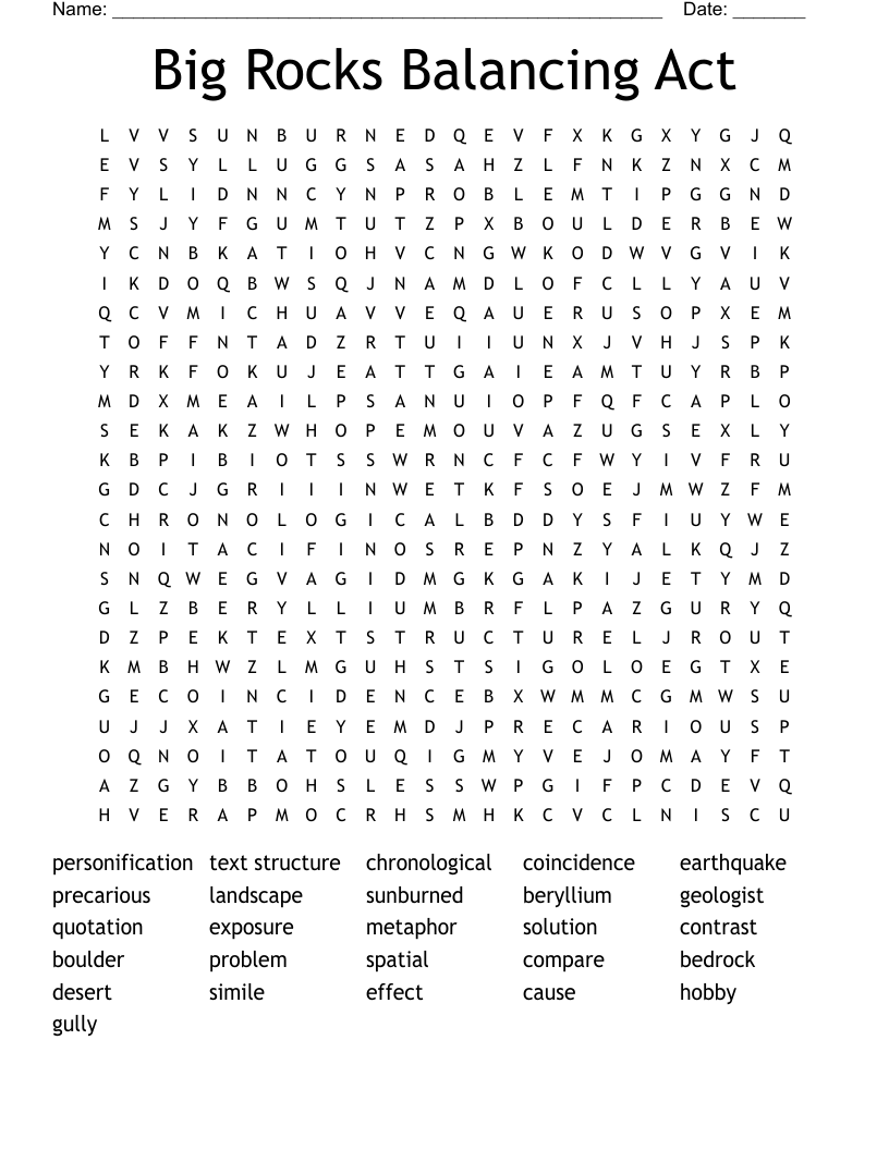 Big Rocks Balancing Act Word Search