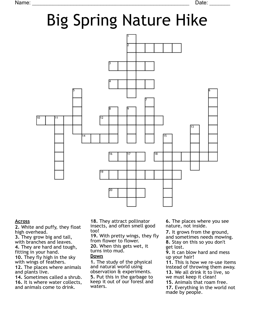 Big Spring Nature Hike Crossword