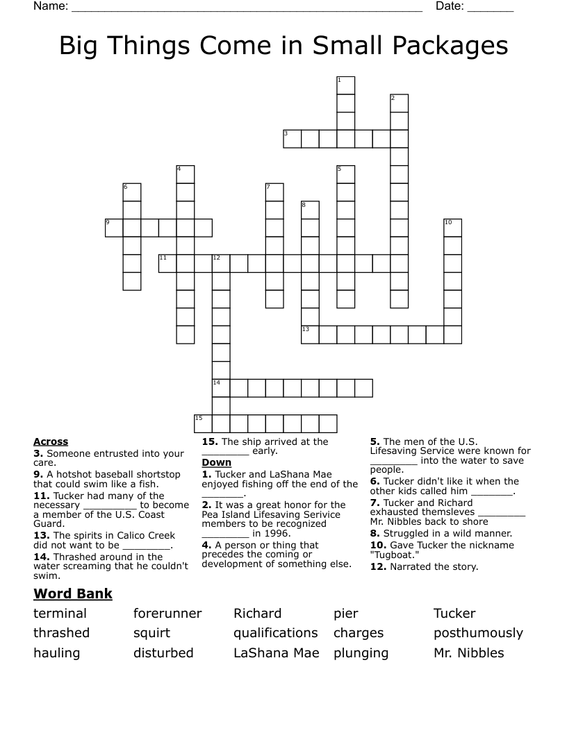 Big Things Come in Small Packages Crossword