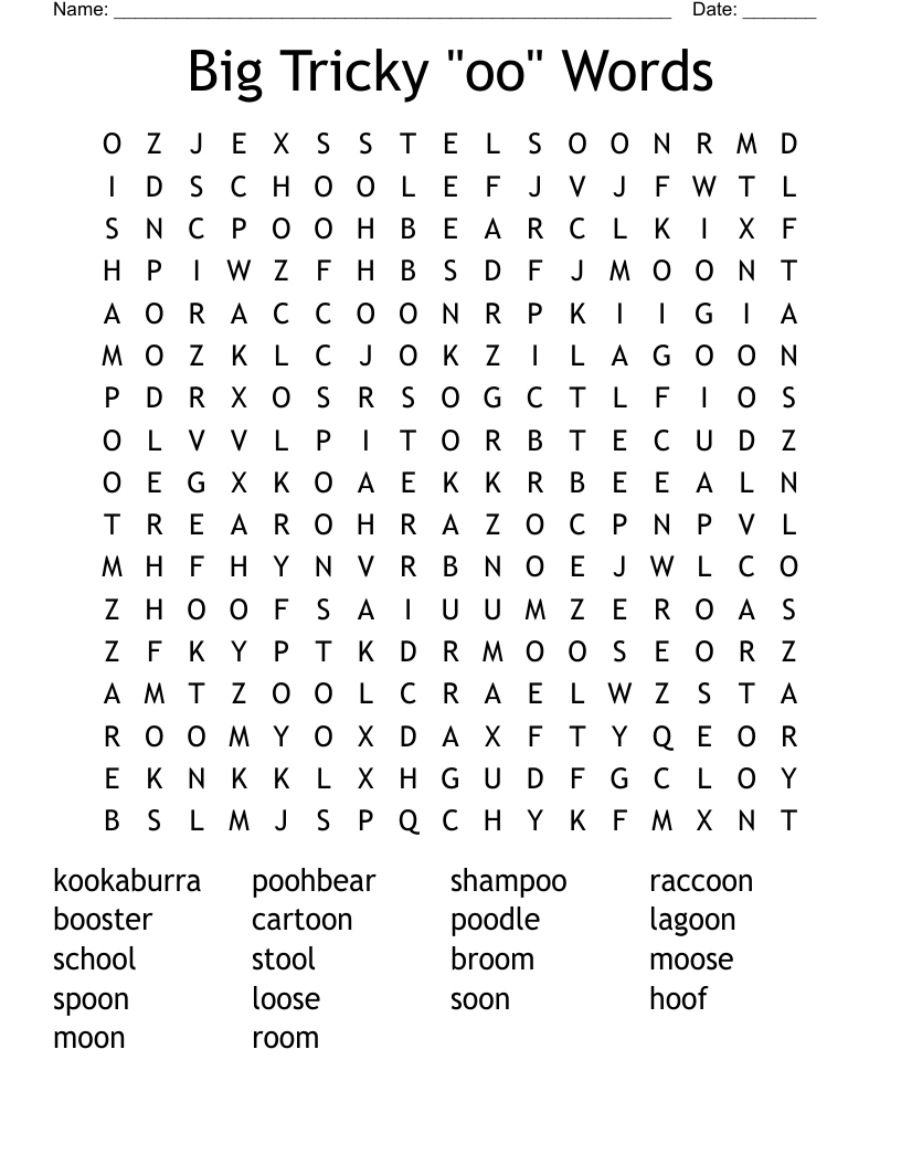 Big Tricky "oo" Words Word Search