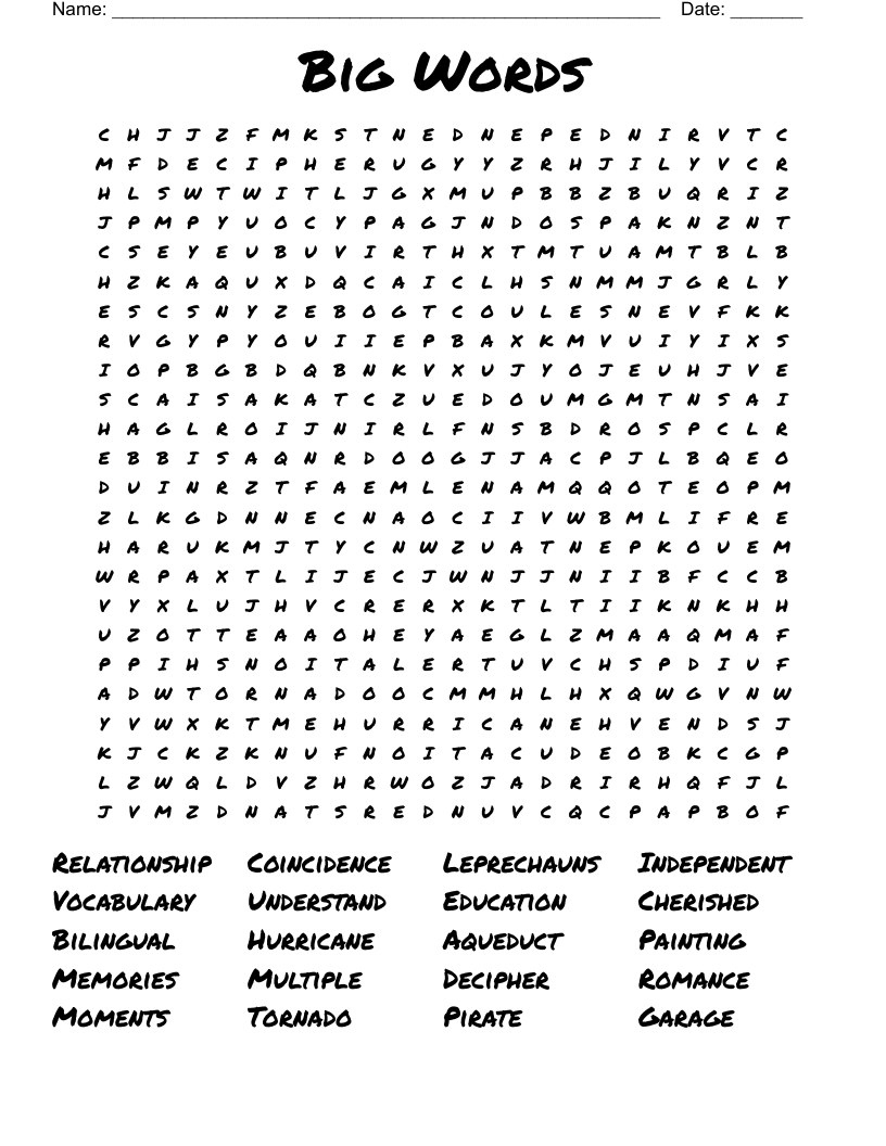Big Words Word Search