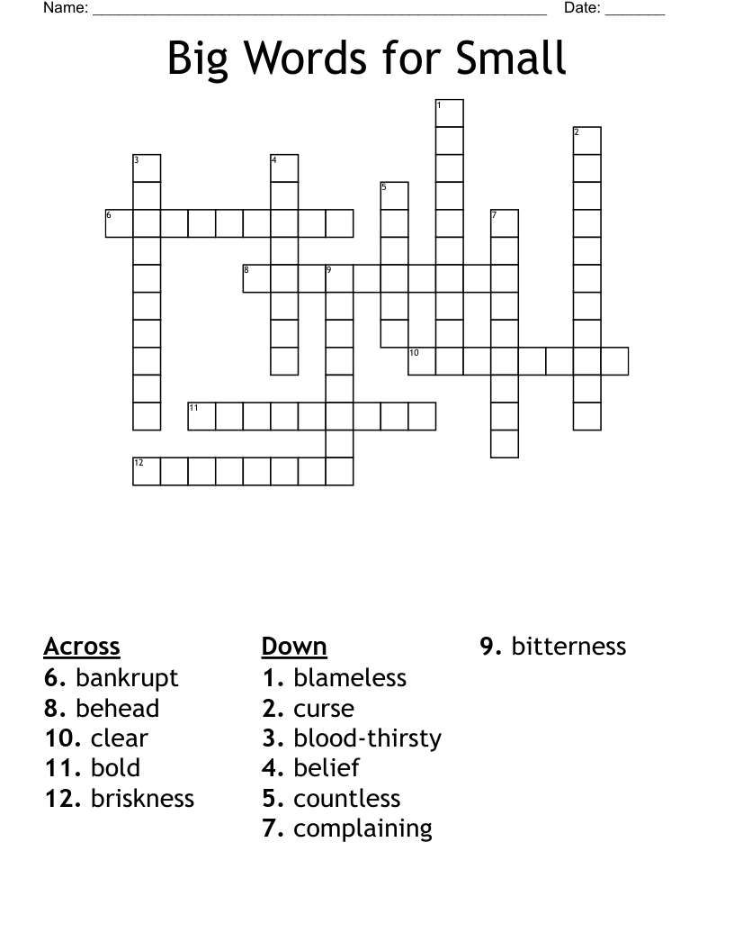 Big Words for Small Crossword