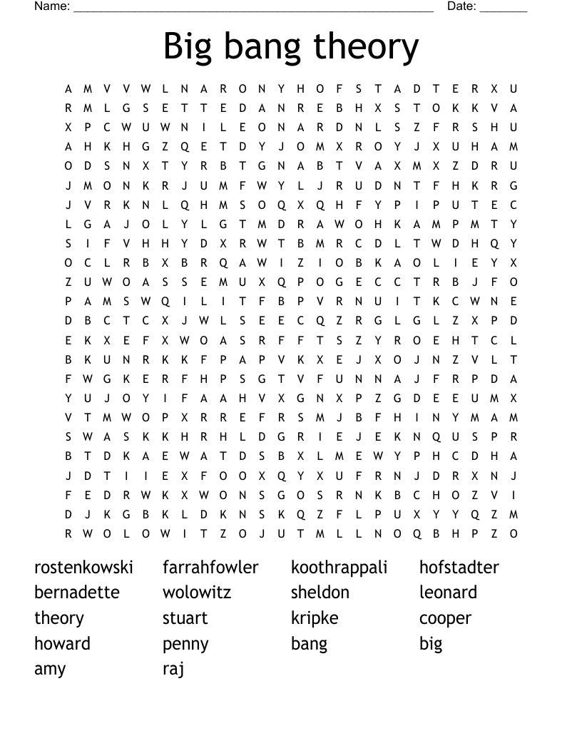 Big bang theory Word Search