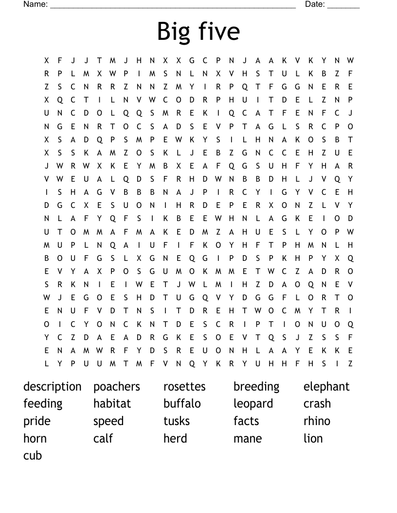 Big five Word Search