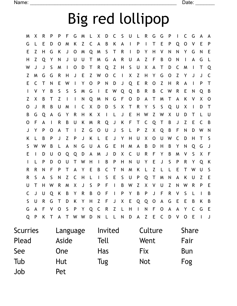 Big red lollipop Word Search