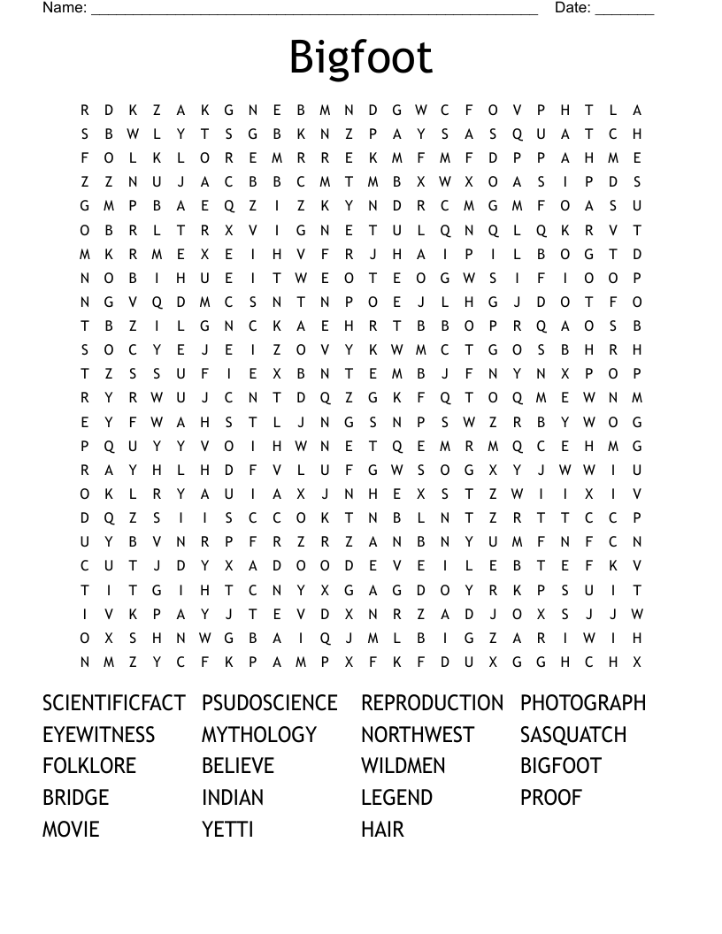 Bigfoot Word Search