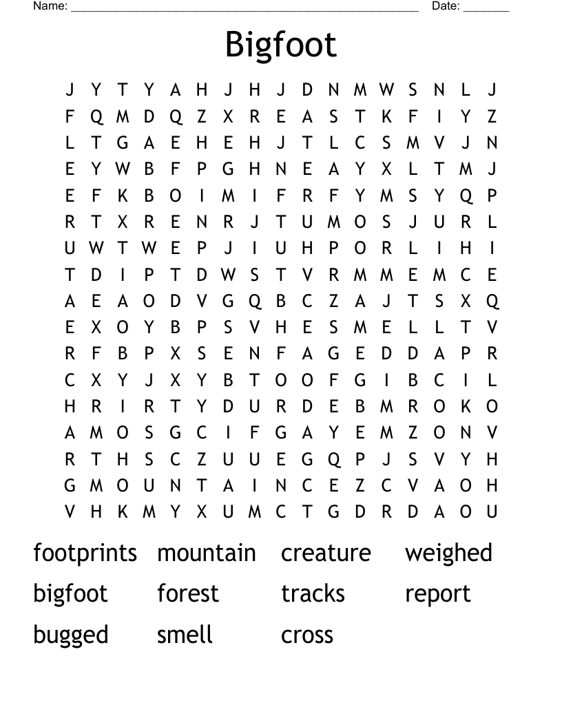 Bigfoot Word Search