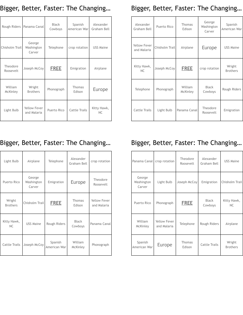 Bigger, Better, Faster: The Changing Nation Bingo Cards