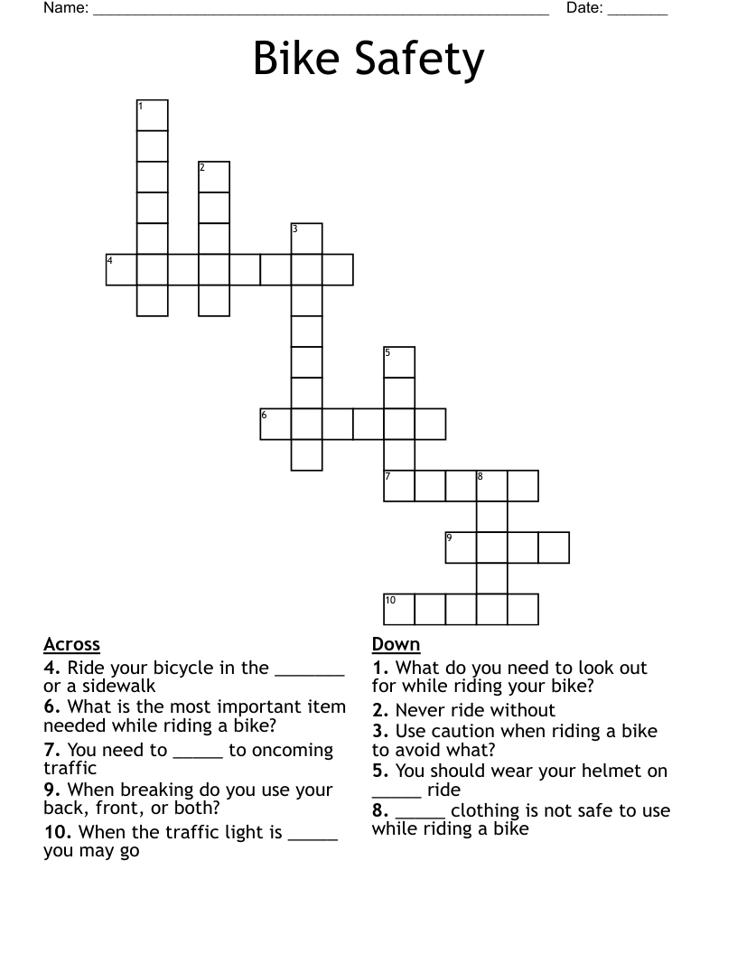 Bike Safety Crossword