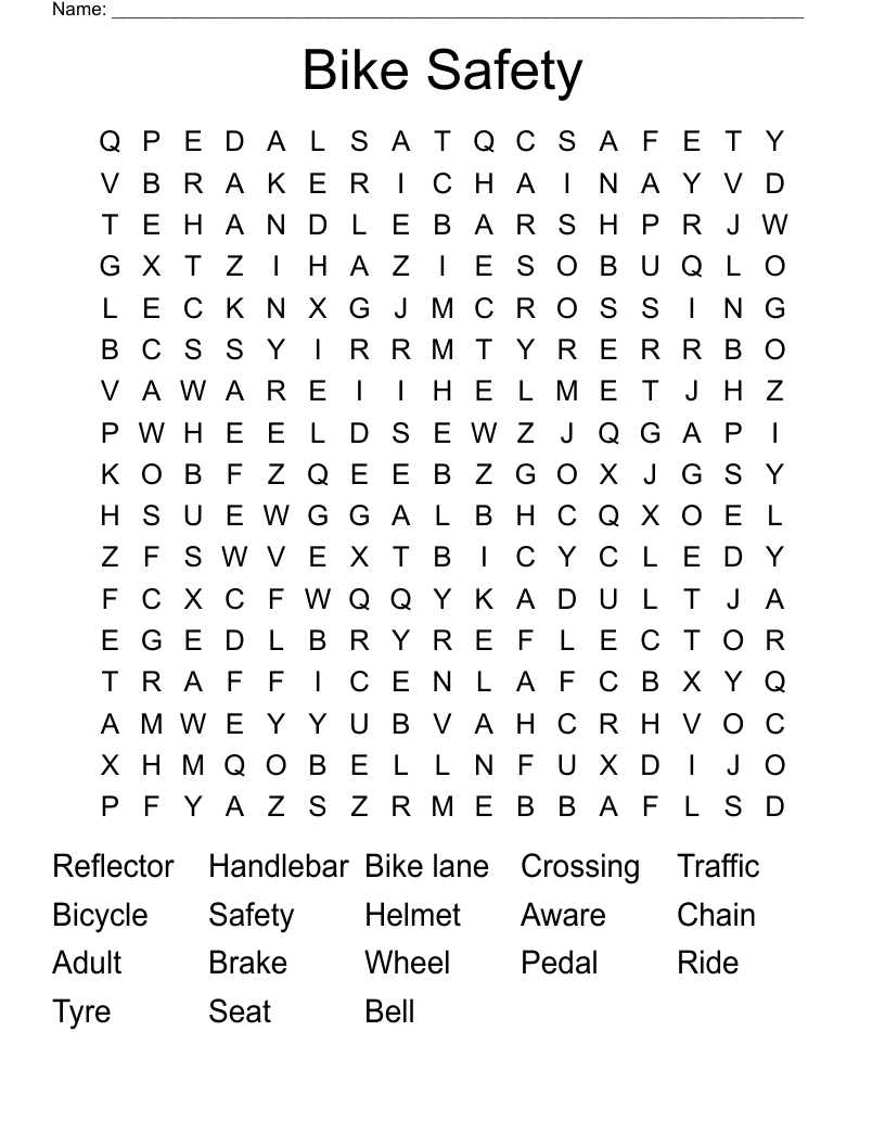 Bike Safety Word Search