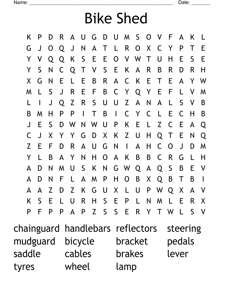 Bike Shed Word Search