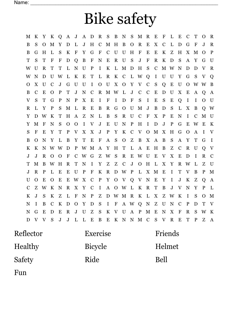 Bike safety Word Search