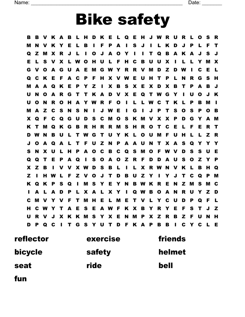 Bike safety Word Search