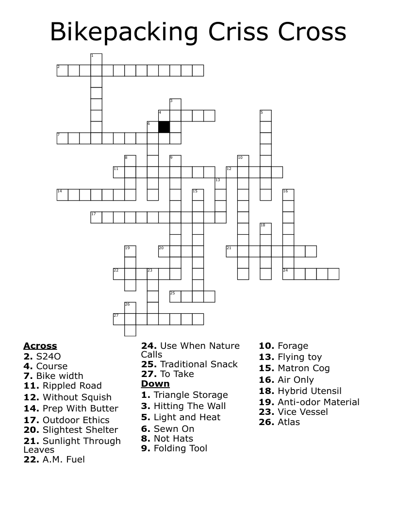 Bikepacking Criss Cross Crossword