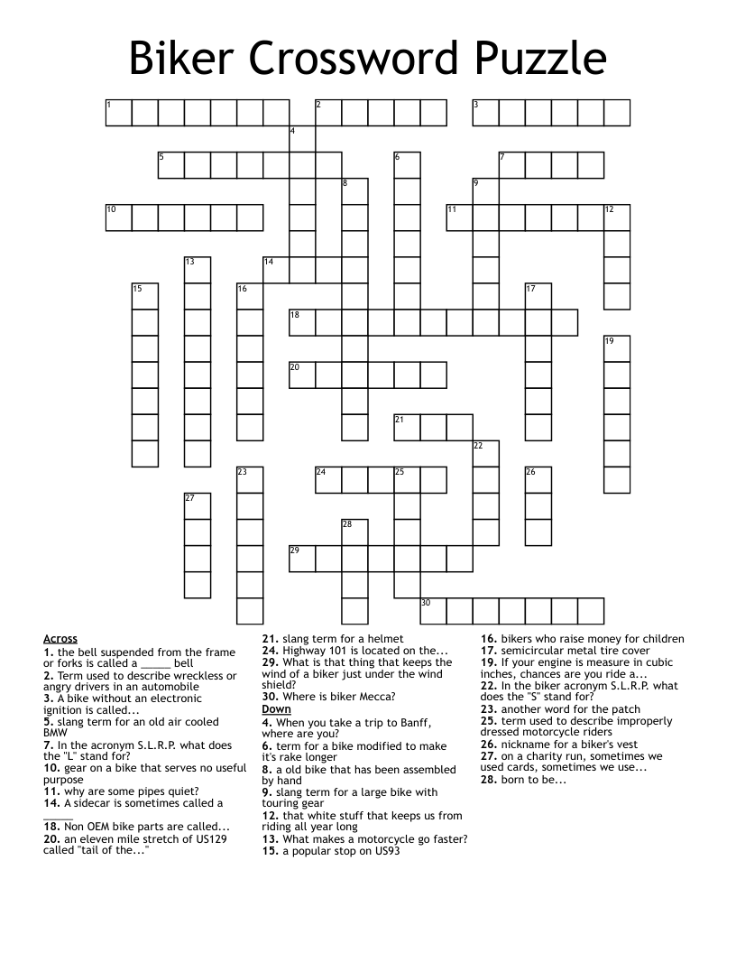 Biker Crossword Puzzle