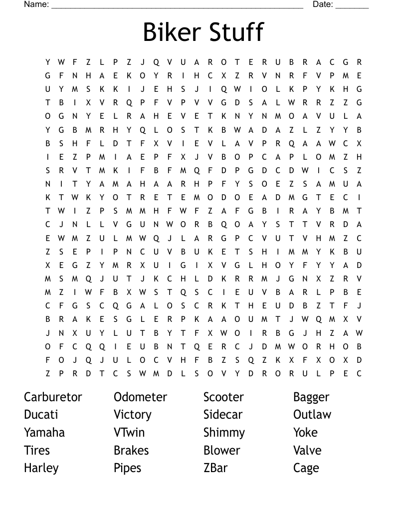 Biker Stuff Word Search