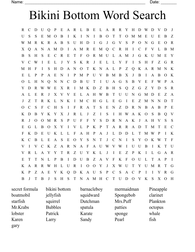 Bikini Bottom Word Search