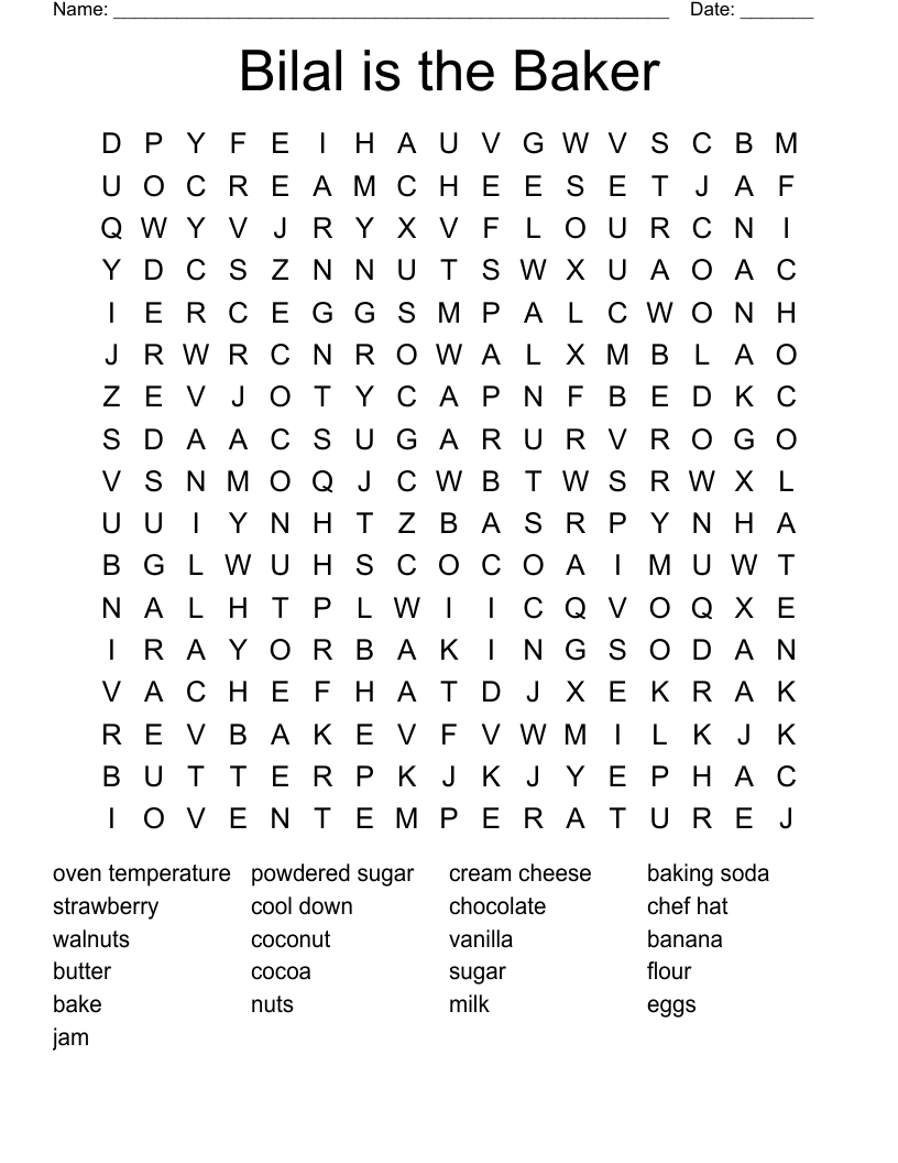 Bilal is the Baker Word Search