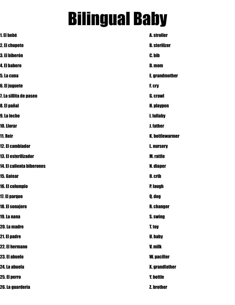 Bilingual Baby Worksheet