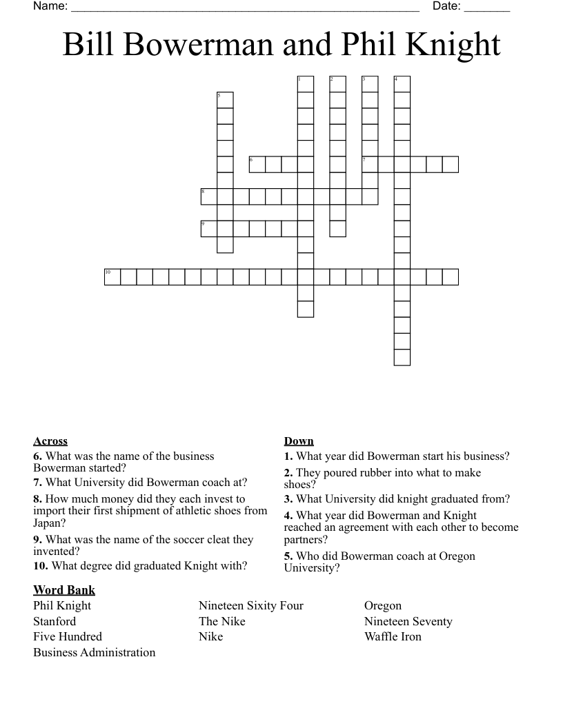 Bill Bowerman and Phil Knight  Crossword